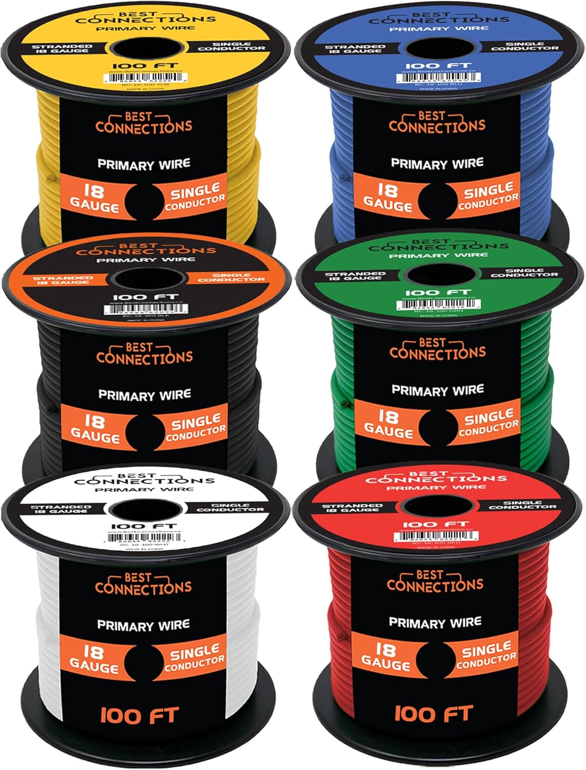 BEST CONNECTIONS 18 Gauge Automotive Primary Wire - 100ft | Ideal for Trailer, Speaker, and Lighting Circuits | Durable Primary/Remote, Power/Ground Electrical Wiring
