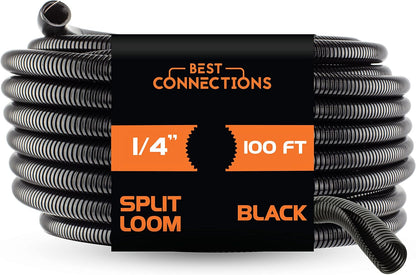 Best Connections 100 Feet 1 to 1.5 Inch Black Split Loom Wire Flexible Tubing Wire Cover