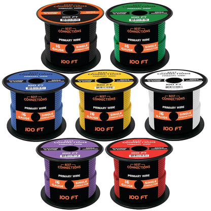 BEST CONNECTIONS 16 Gauge Automotive Primary Wire - 100ft | Ideal for Trailer, Speaker, and Lighting Circuits | Durable Primary/Remote, Power/Ground Electrical Wiring