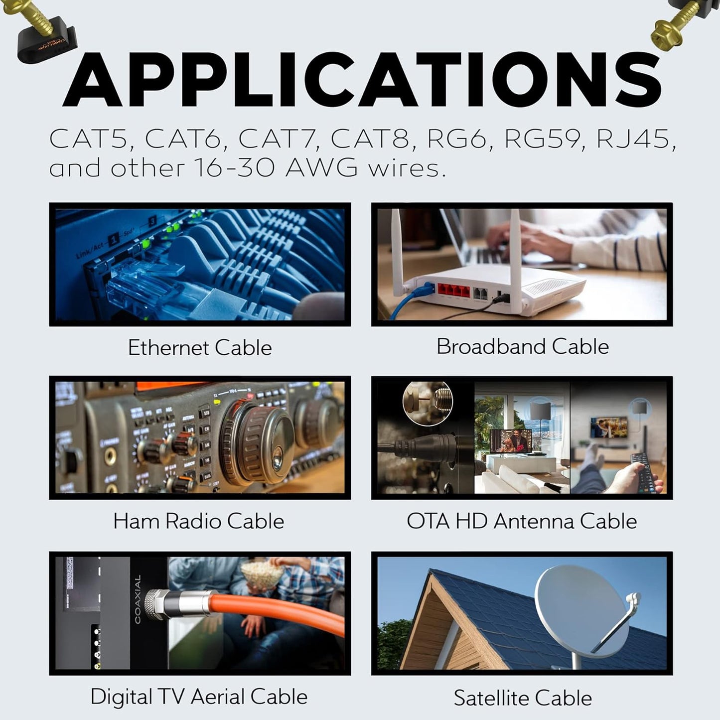 BEST CONNECTIONS Coaxial Cable Clips with Pre-Inserted Screw – Black Single Cable Mounting Clamps for Coax Cable (RG6, RG59) and Ethernet Cable, Cord Fastener/Strain Relief Clip