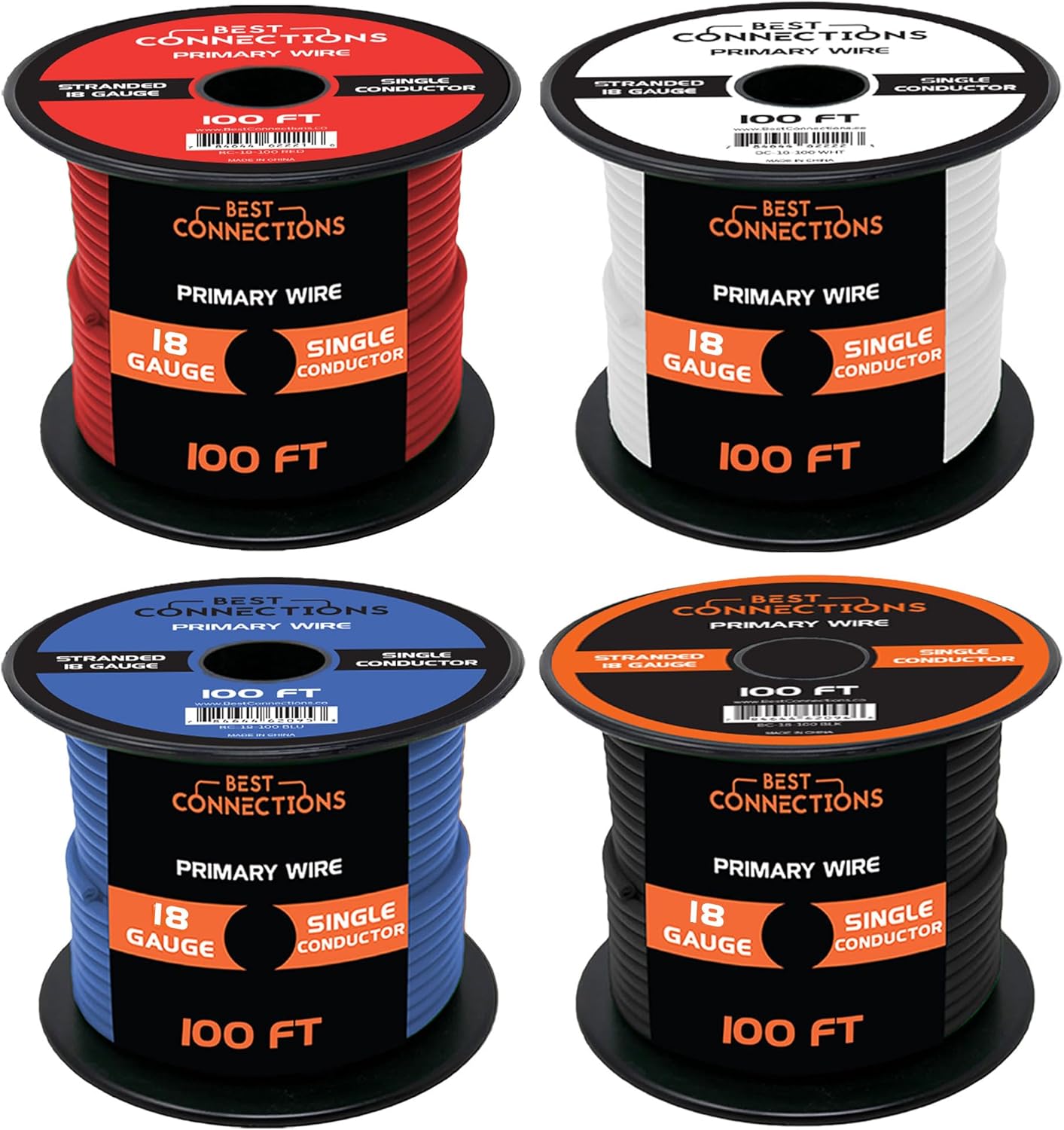 BEST CONNECTIONS 18 Gauge Automotive Primary Wire - 100ft | Ideal for Trailer, Speaker, and Lighting Circuits | Durable Primary/Remote, Power/Ground Electrical Wiring