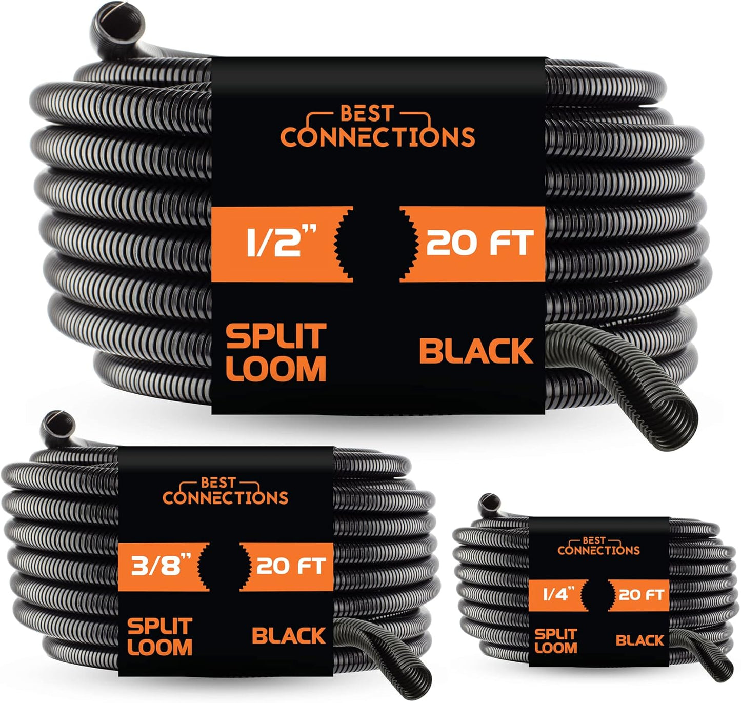 Best Connections 100 Feet 1 to 1.5 Inch Black Split Loom Wire Flexible Tubing Wire Cover
