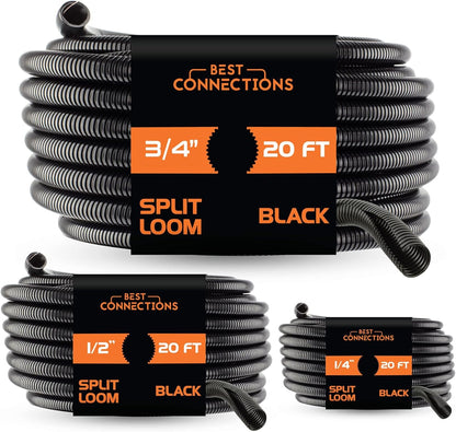 Best Connections 100 Feet 1 to 1.5 Inch Black Split Loom Wire Flexible Tubing Wire Cover