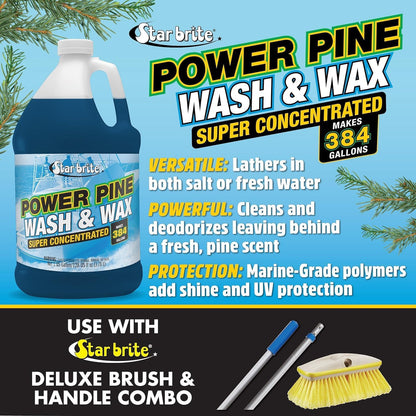 StarBrite Power Pine Wash & Wax - Concentrated Marine Grade Formula for Boats, Cars & More - Clean, Shine, UV Protect & Shed Stains in One Step - 1 Gallon