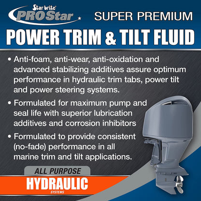 StarBrite PRO Star Power Trim & Tilt Fluid - Super Premium All Purpose Hydraulic Fluid for Trim Tabs, Power Tilt & Steering Systems - Anti-Wear, Anti-Foam - Outboard & Stern Drive Systems - 2 Pack