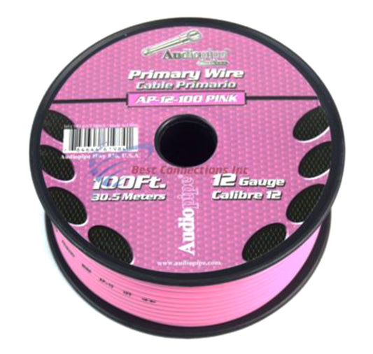Audiopipe 12 Gauge Car Audio Primary Wire (100ft–Pink)– Remote, Power/Ground Electrical Automotive