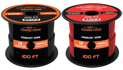 12 Gauge Car Audio Primary Wire (100ft–Red, Black)– Remote, Power/Ground Electrical
