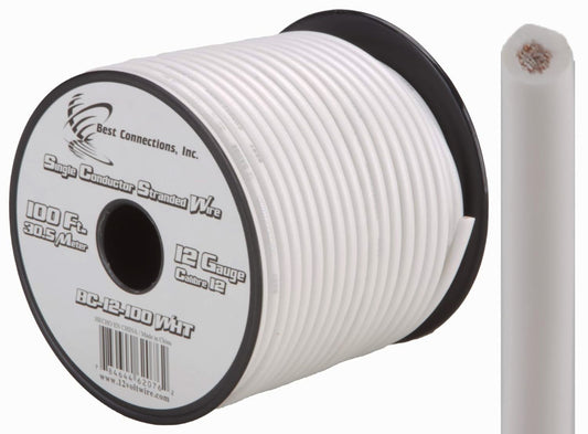 12 Gauge Car Audio Primary Wire (100ft–White)– Remote, Power/Ground Electrical