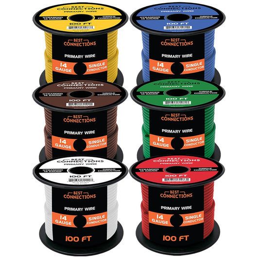 Best Connections 14 Gauge Car Audio Primary Wire 100ft–6 Rolls– Remote, Power/Ground Electrical