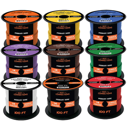Audiopipe 14 Gauge Car Audio Primary Wire (100ft–9 Rolls)– Remote, Power/Ground Electrical