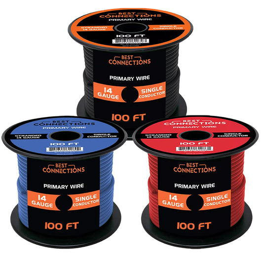 3 Pack 14 Ga Gauge 100 Feet Primary Remote Car Ground Hook up Wire Audiopipe