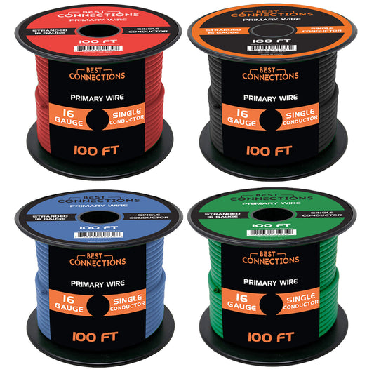 16 Gauge Car Audio Primary Wire (100ft–4 Rolls)– Remote, Power/Ground Electrical
