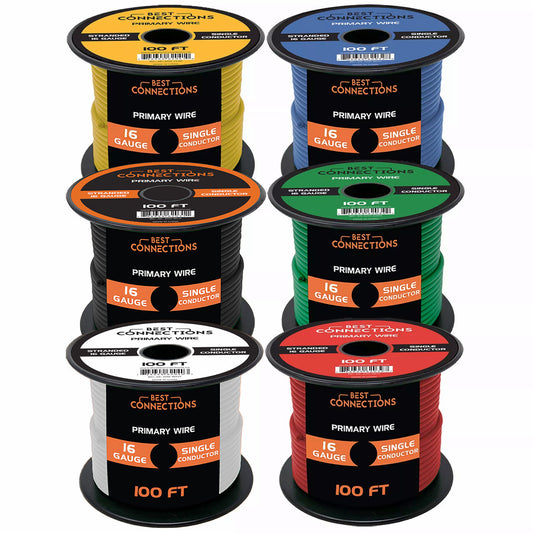 16 Gauge Car Audio Primary Wire (100ft–6 Rolls)– Remote, Power/Ground Electrical
