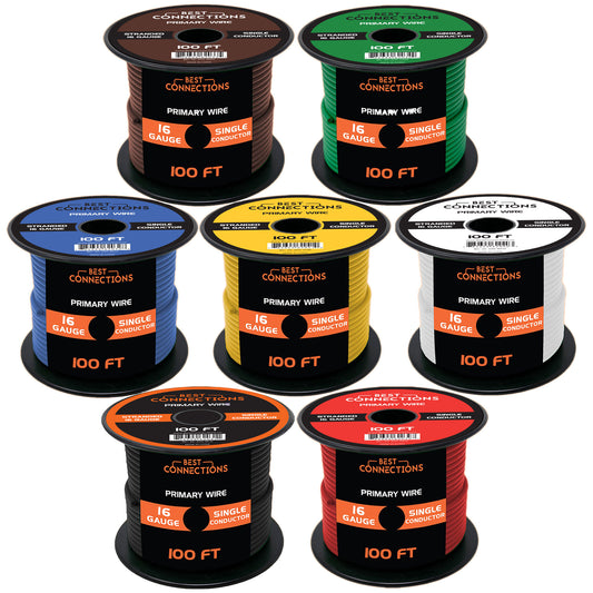 16 Gauge Car Audio Primary Wire (100ft–7 Rolls)– Remote, Power/Ground Electrical