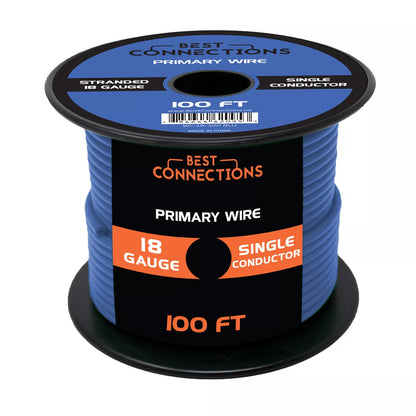 18 Gauge Car Audio Primary Wire (100ft–Blue)– Remote, Power/Ground Electrical, Automotive