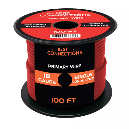 Audiopipe 18 Gauge Car Audio Primary Wire (100ft–Red)– Remote, Power/Ground Electrical