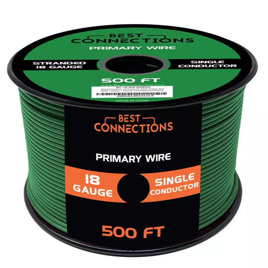 Audiopipe 18 Gauge Car Audio Primary Wire (500ft–Green)– Remote, Power/Ground Electrical