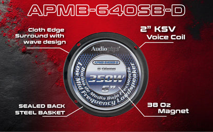 Audiopipe Low Mid Frequency Loudspeaker 6" 350W Max Power Wave Design (APMB-640SB-D)