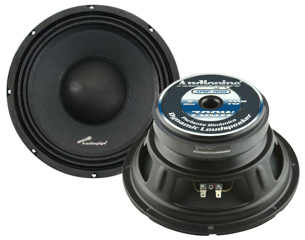 1-Pair Audiopipe 10" Dynamic Midbass Speakers APSL Series 700W 8-ohm Loudspeakers APSP-1050