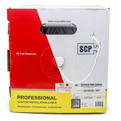 Alarm Wire, White, 22 AWG, 4 Conductor Solid Copper, In Wall, Pull box 1000ft