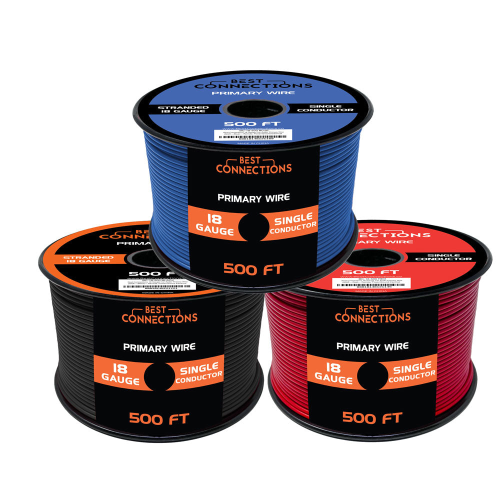 Audiopipe 18 Gauge Car Audio Primary Wire (500ft–3 Rolls)– Remote, Power/Ground Electrical