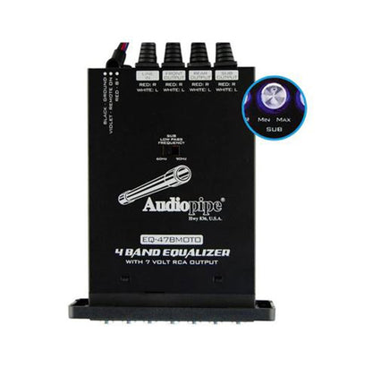 Audiopipe EQ-47BMOTO In-dash 4-Band Mini Graphic Equalizer with Sub Control