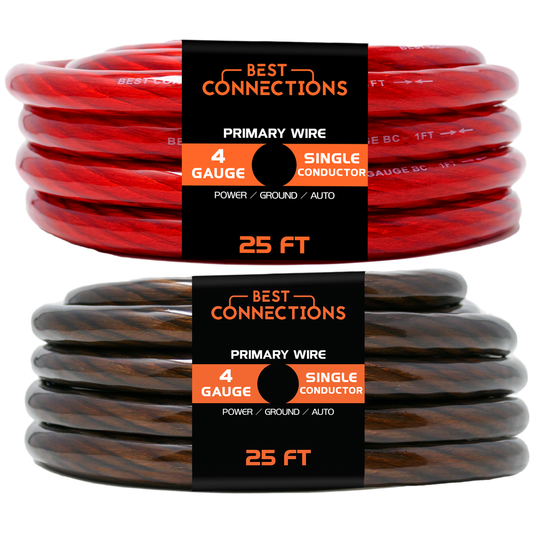 BEST CONNECTIONS 4Ga 25ft each, Black/Red Translucent Car Power/Ground Wire 50ft