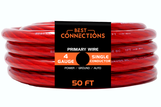 BEST CONNECTIONS 4Ga 50ft Red Translucent Power/Ground Electrical Auto Wire