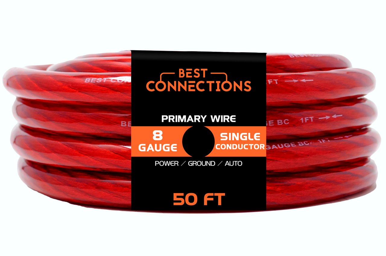 BEST CONNECTIONS 8Ga 50ft Red Translucent Power/Ground Electrical Auto Wire