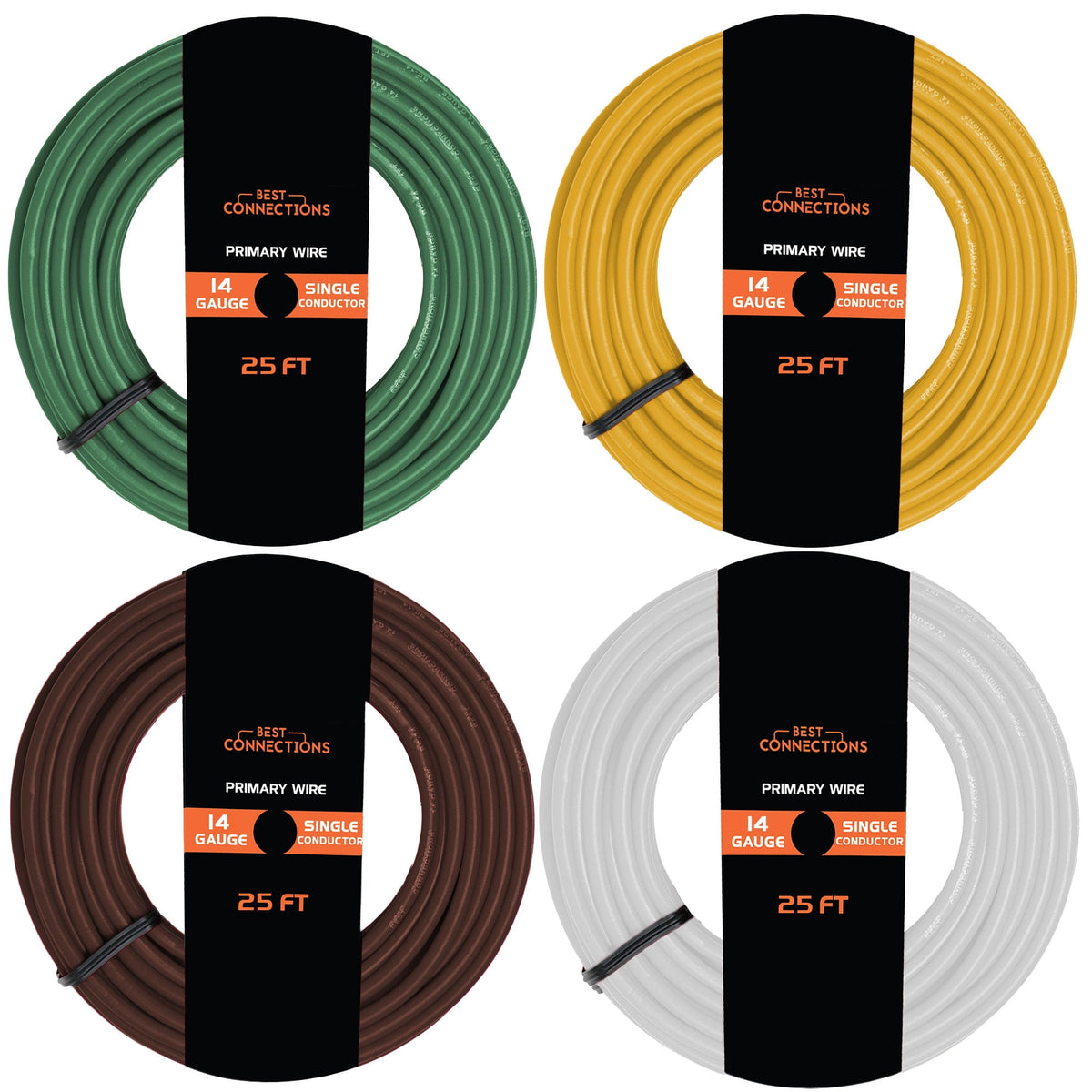 BEST CONNECTIONS 14 Gauge Primary Wire Bundle - 4 Colors, 25 Ft Each