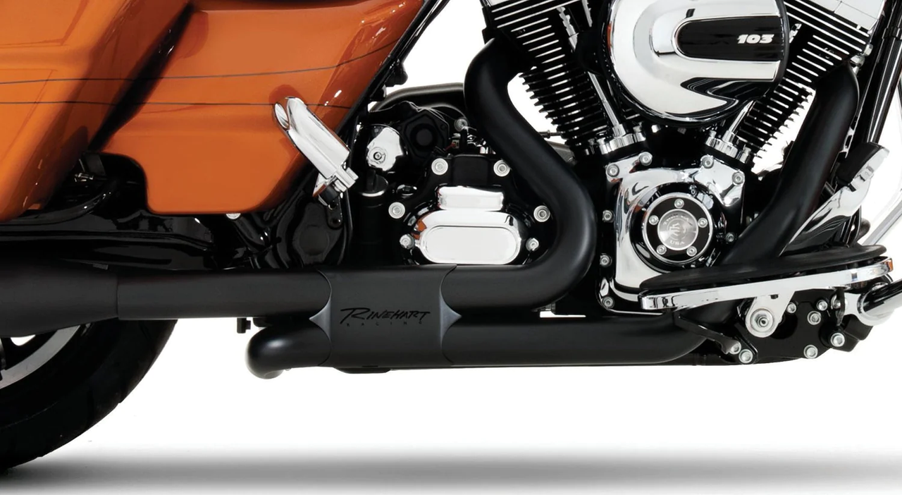 Rinehart Racing Black Slimline 4" and 4.5" Dual Header With Baffles For Harley Motorcycles 2017-later