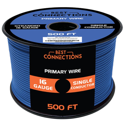 BEST CONNECTIONS 16 Gauge Automotive Primary Wire - 500ft (Various Color Options) | Ideal for Trailer, Speaker, and Lighting Circuits | Durable Primary/Remote, Power/Ground Electrical Wiring