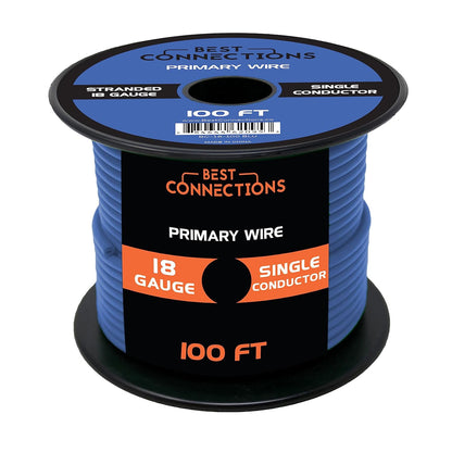 BEST CONNECTIONS 18 Gauge Automotive Primary Wire - 100ft | Ideal for Trailer, Speaker, and Lighting Circuits | Durable Primary/Remote, Power/Ground Electrical Wiring