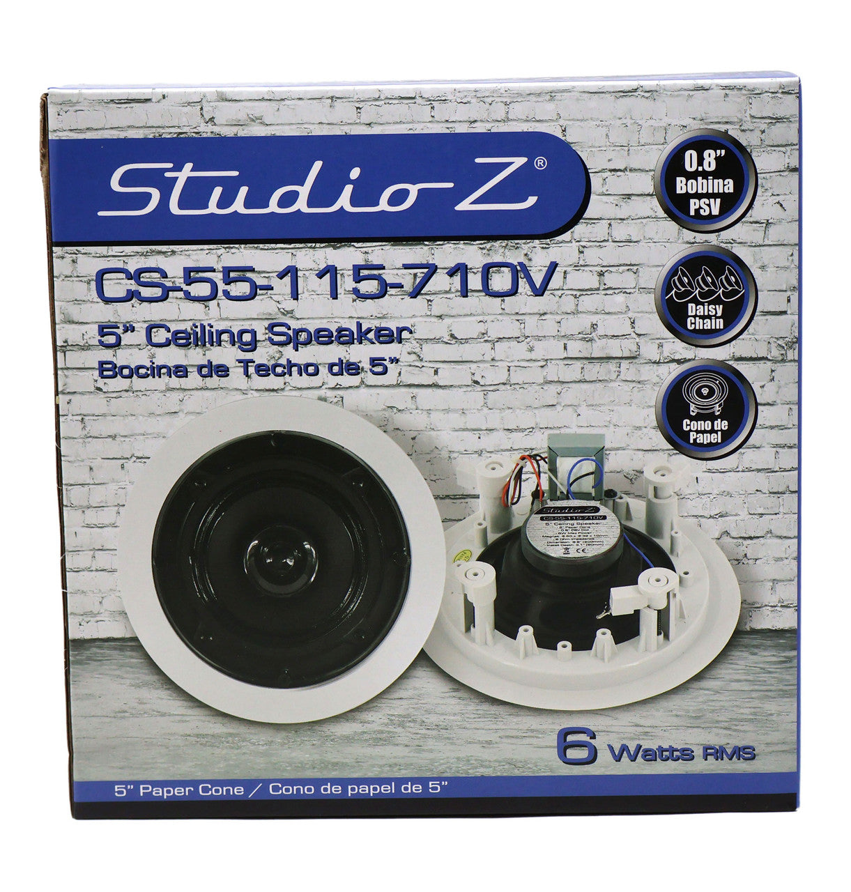 5" Ceiling Speaker with 70/100V Transformer & White Grill for Background Music, Paging, Alarm Signaling CS-55-115-710V