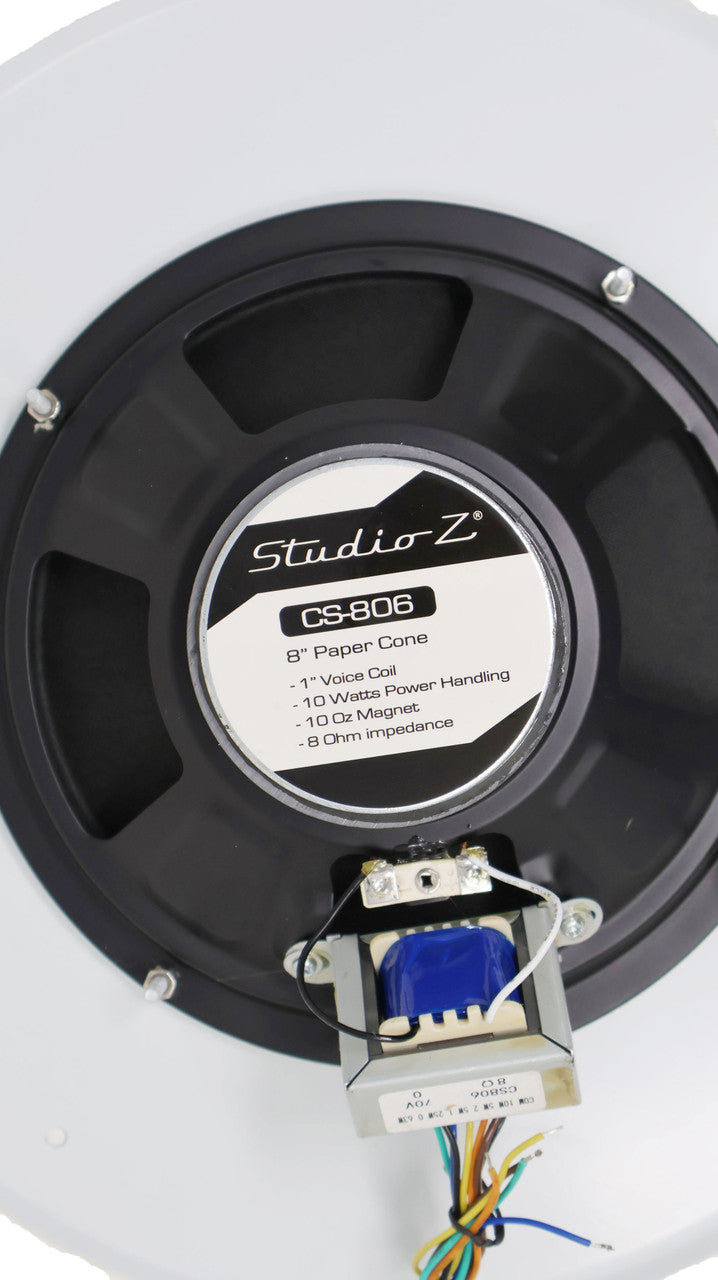 Studio Z 8" Ceiling Speaker with 70V Transformer & White Grill for Background Music, Paging, Alarm Signaling CS-806