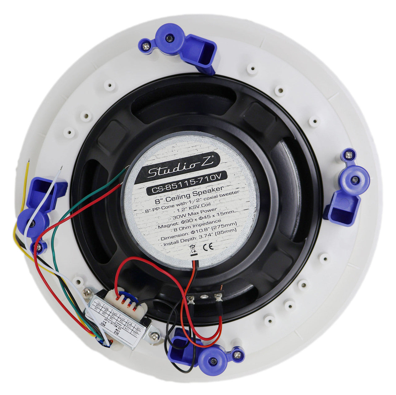 Studio Z 8" Ceiling Speaker with 70/100V Transformer & White Grill for Background Music, Paging, Alarm Signaling CS-85115-710V