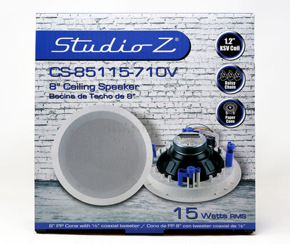 Studio Z 8" Ceiling Speaker with 70/100V Transformer & White Grill for Background Music, Paging, Alarm Signaling CS-85115-710V