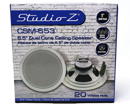 Studio Z 6.5" Dual Cone Ceiling Speaker White Grill for Background Music, Paging CSM-653