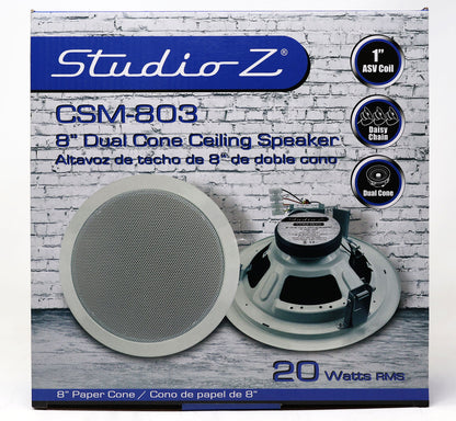 Studio Z 8" Dual Cone Ceiling Speaker White Grill for Background Music, Paging CSM-803