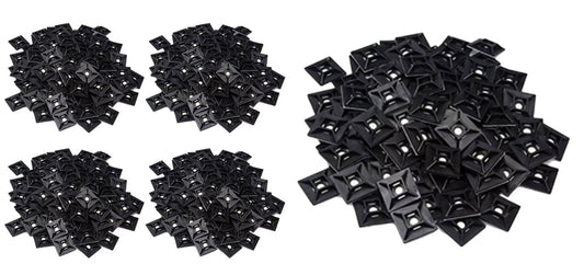 1" Self Adhesive Black Cable Zip Tie Mounts 500pcs UV Protection Indoor/Outdoor Wire Fasteners Cable Clips Management Organizer Squares