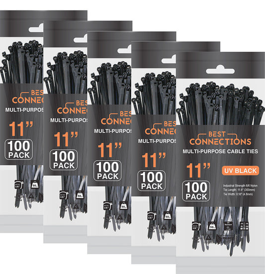 BEST CONNECTIONS Cable Ties with Metal Tooth Stainless Steel 11" Length 500 pack