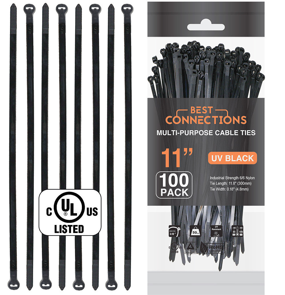 BEST CONNECTIONS Cable Ties with Metal Tooth Stainless Steel 11" Length 100 pack