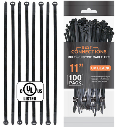 BEST CONNECTIONS Cable Ties with Metal Tooth Stainless Steel 11" Length 100 pack