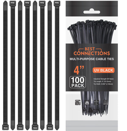 Best Connections 100 Ft 1/2" Split Wire Loom & 100 Pcs 4" Zip Ties Black Flex-Guard Convoluted Tubing