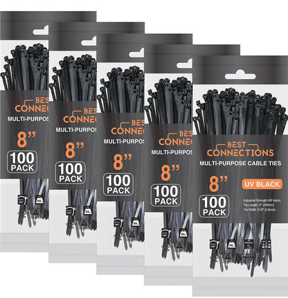 BEST CONNECTIONS Cable Ties with Metal Tooth Stainless Steel 8" Length 500 pack