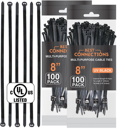 BEST CONNECTIONS Cable Ties with Metal Tooth Stainless Steel 8" Length 200 pack