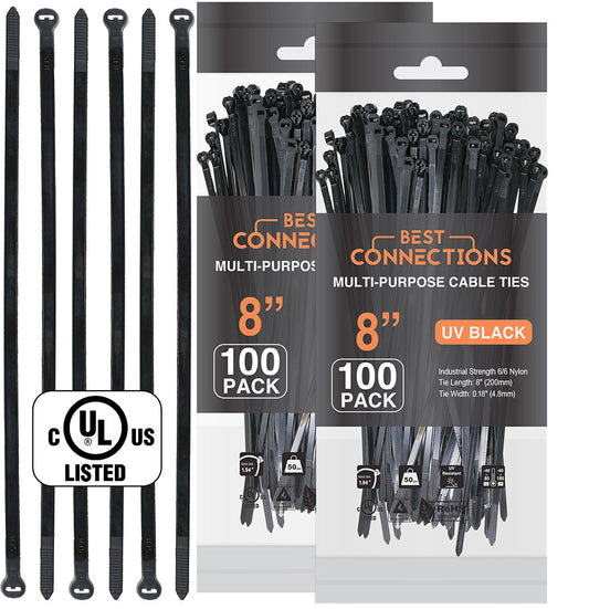 BEST CONNECTIONS Cable Ties with Metal Tooth Stainless Steel 8" Length 200 pack