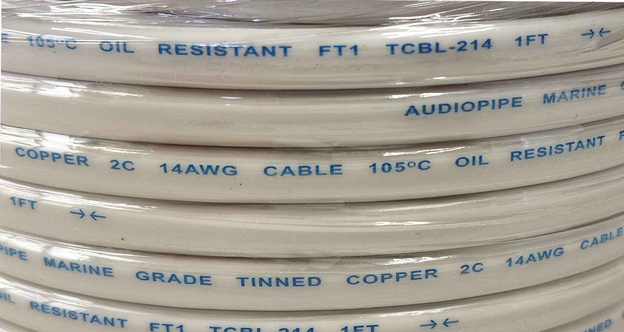 Audiopipe 14 Gauge 100 Feet Tin Copper Marine Grade Duplex Wire With White PVC Jacket