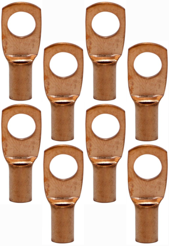 4 Pack Pipemen's Installation Solution 8 Gauge Copper Ring Tongue Terminal 1/4" IS-PTRC-8-8