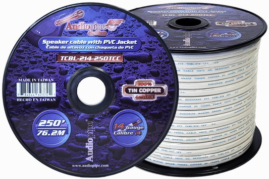 Audiopipe 14 Gauge 250 Feet Tin Copper Marine Speaker Cable Wire With White PVC Jacket